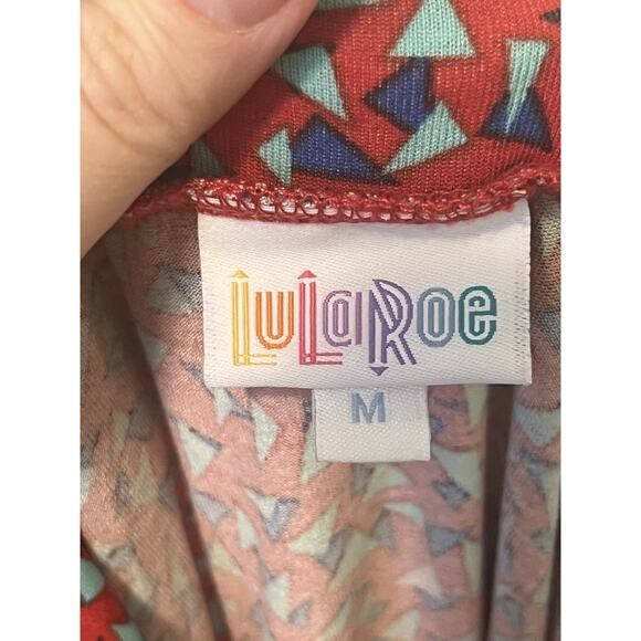 LuLaRoe Maxi Dress M Red Geometric Print Boho Strech Comfy - Picture 3 of 7